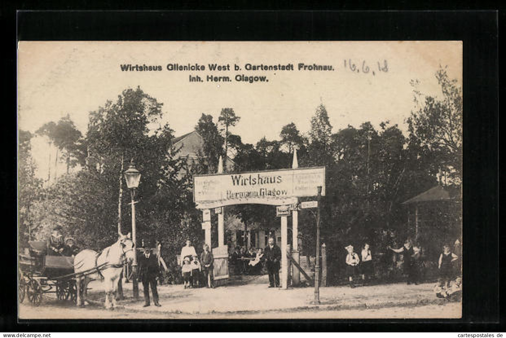 AK Glienicke, Gasthaus Hermann Glagow, Pferdekutsche