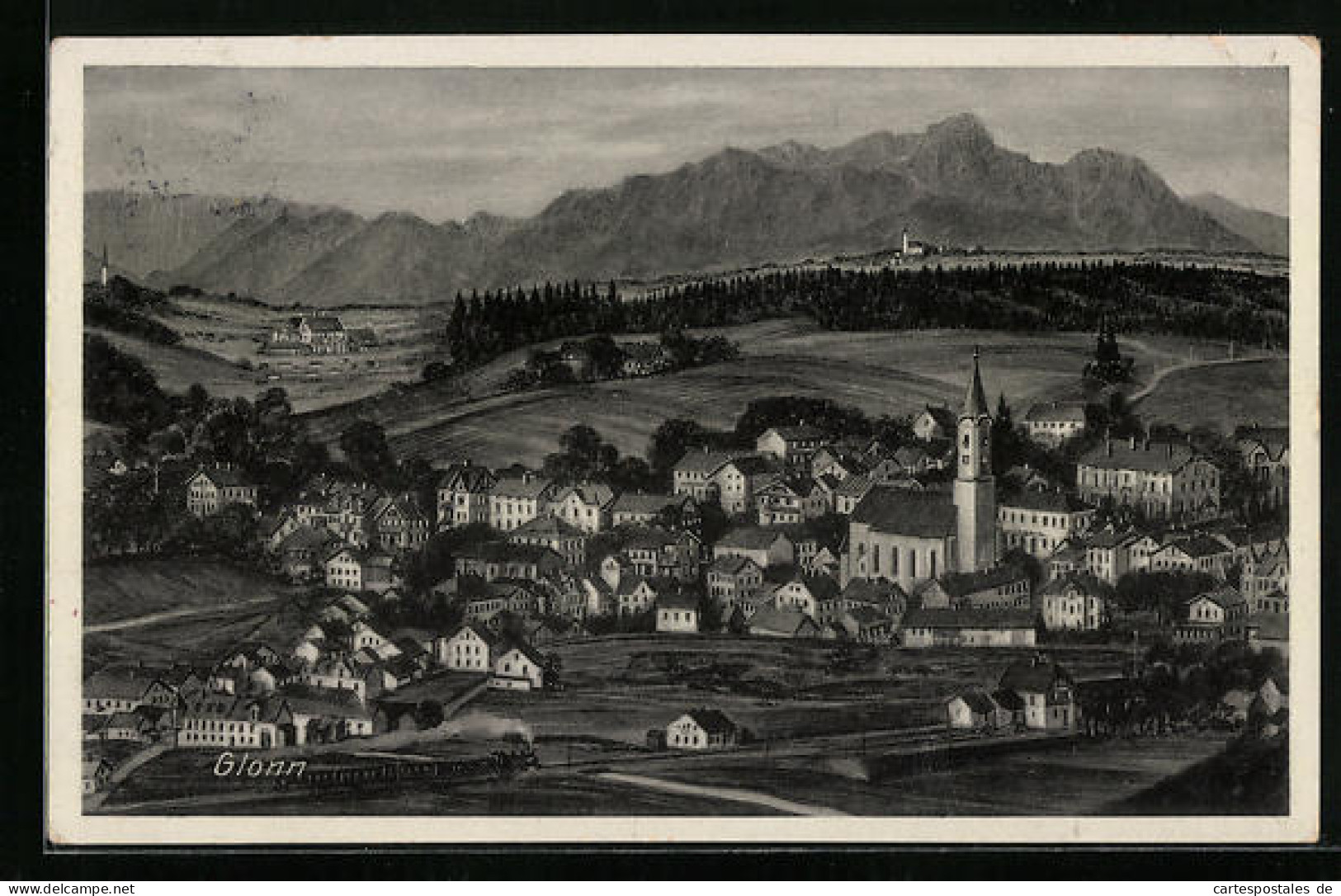 AK Glonn, Ortsansicht mit Bergen