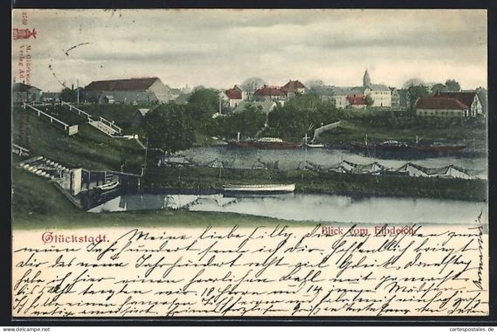 AK Glückstadt, Blick vom Elbdeich auf den Ort