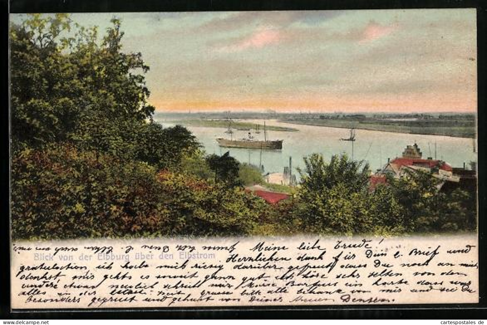 AK Glückstadt, Blick von der Elbburg über den Elbstrom