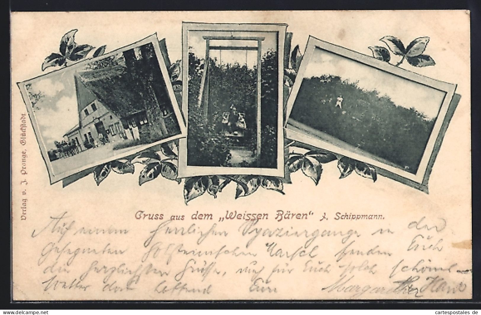 AK Glückstadt, Gasthof Zum weissen Bären, Schaukel, Ortspartie