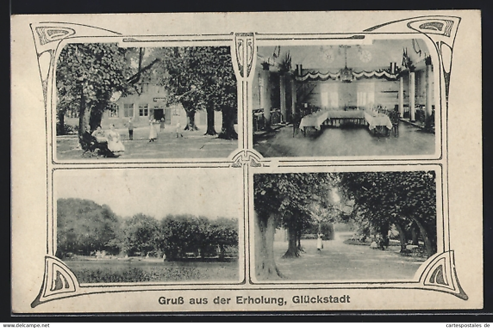 AK Glückstadt, Gaststätte Erholung mit Saal und Parkpartie