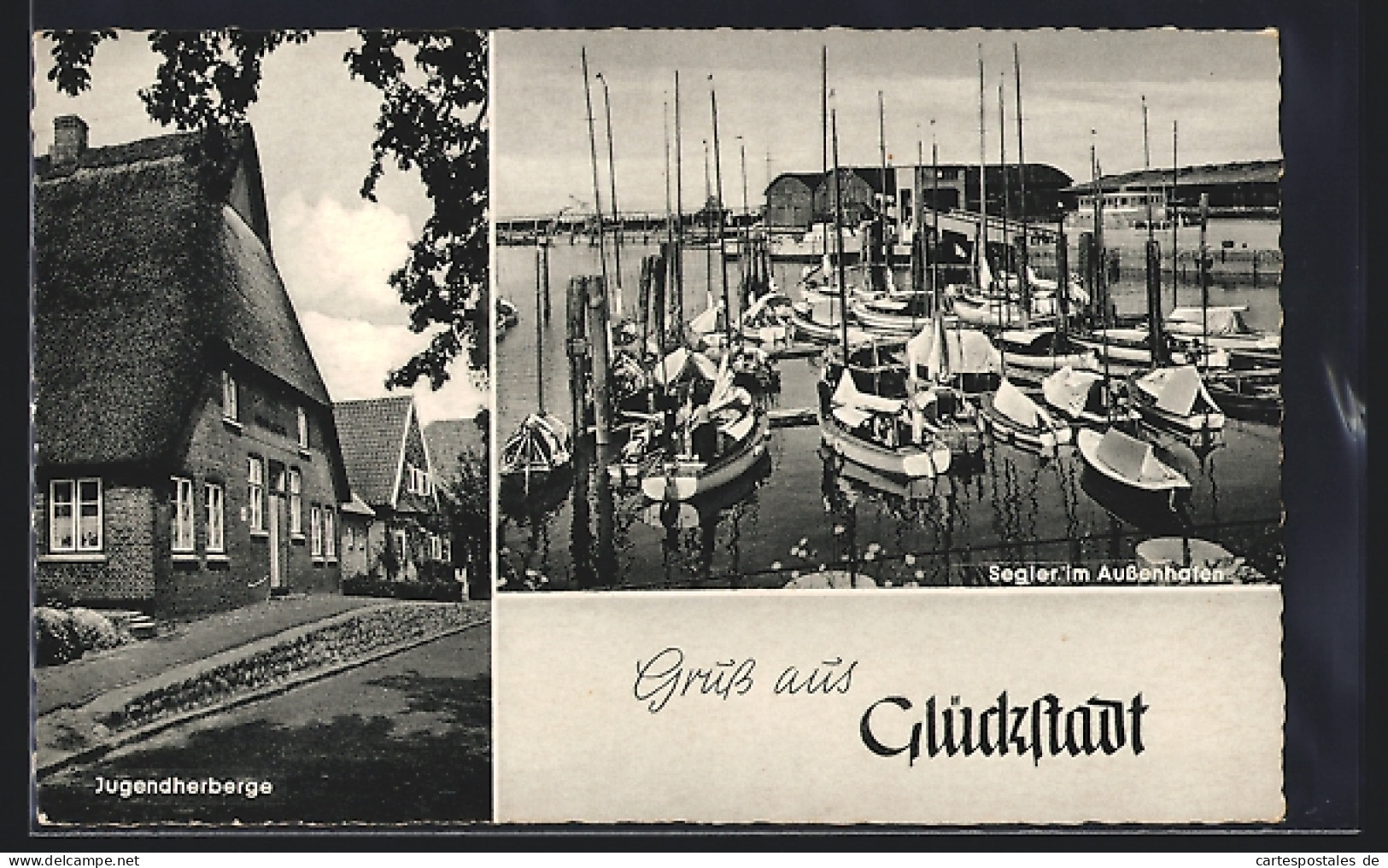 AK Glückstadt, Jugendherberge, Segler im Aussenhafen