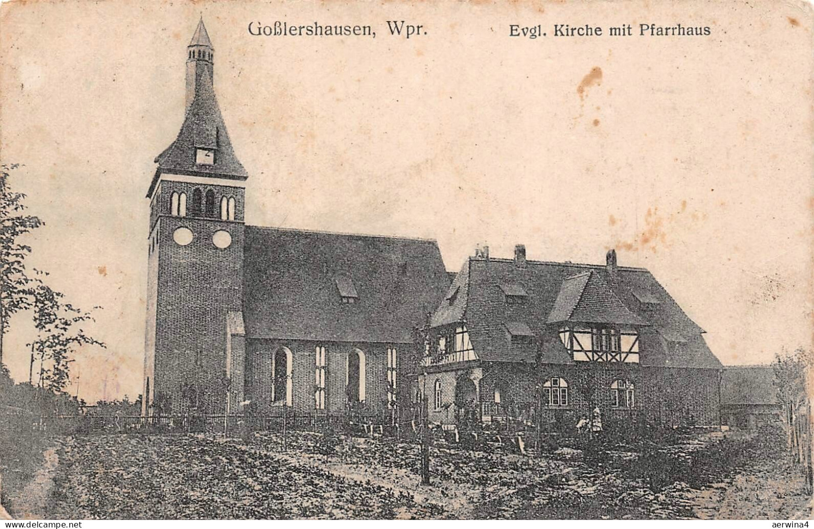 AK Goßlershausen Westpreussen Kirche mit Pfarrhaus