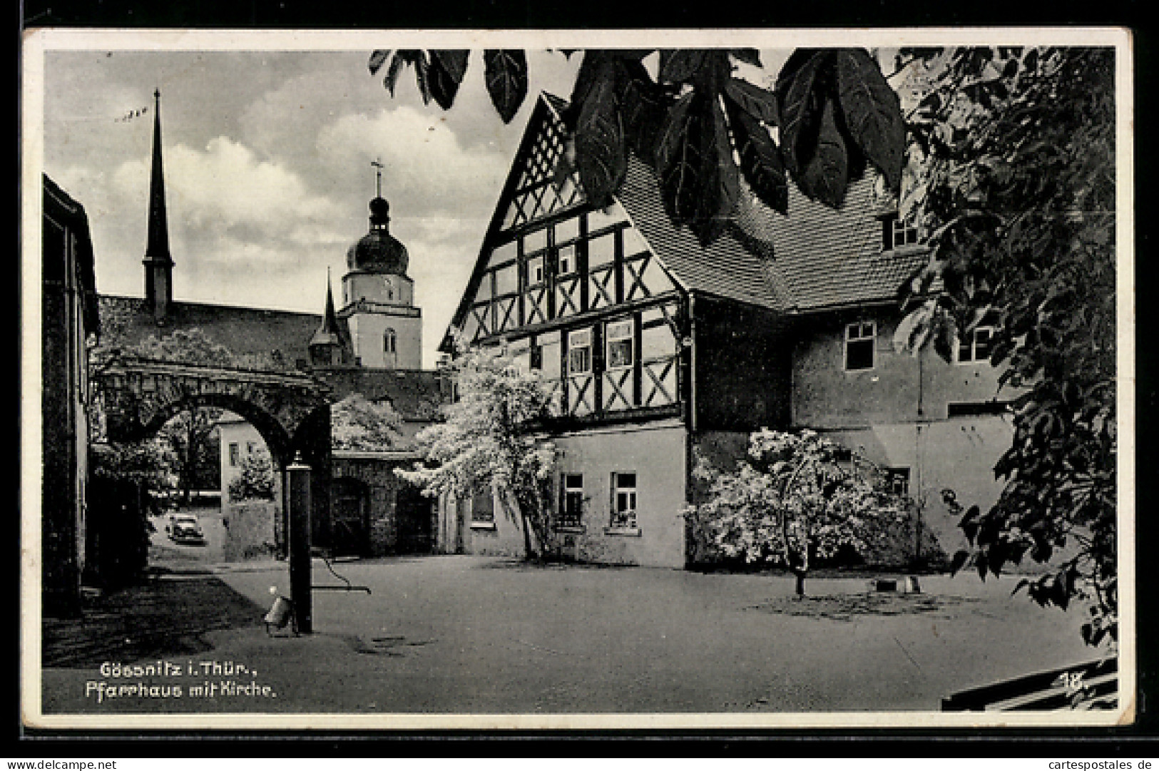 AK Gössnitz, Blick auf Pfarrhaus und Kirche