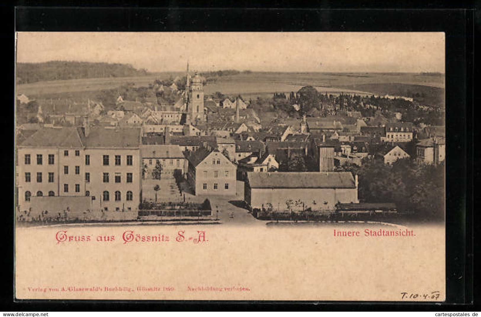 AK Gössnitz S.-A., Innere Stadtansicht aus der Vogelschau