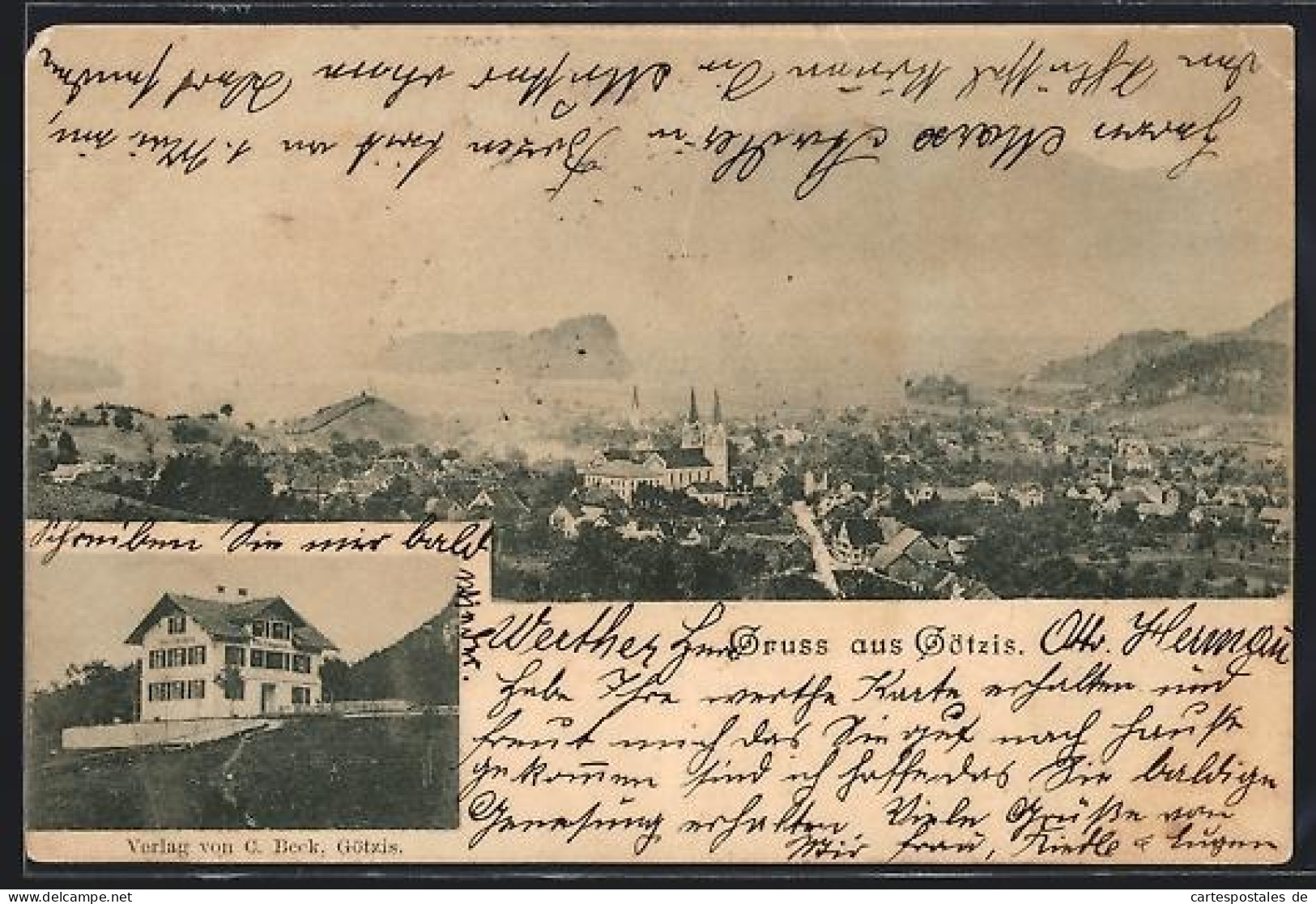 AK Götzis, Ortsansicht mit Villa Schönblick