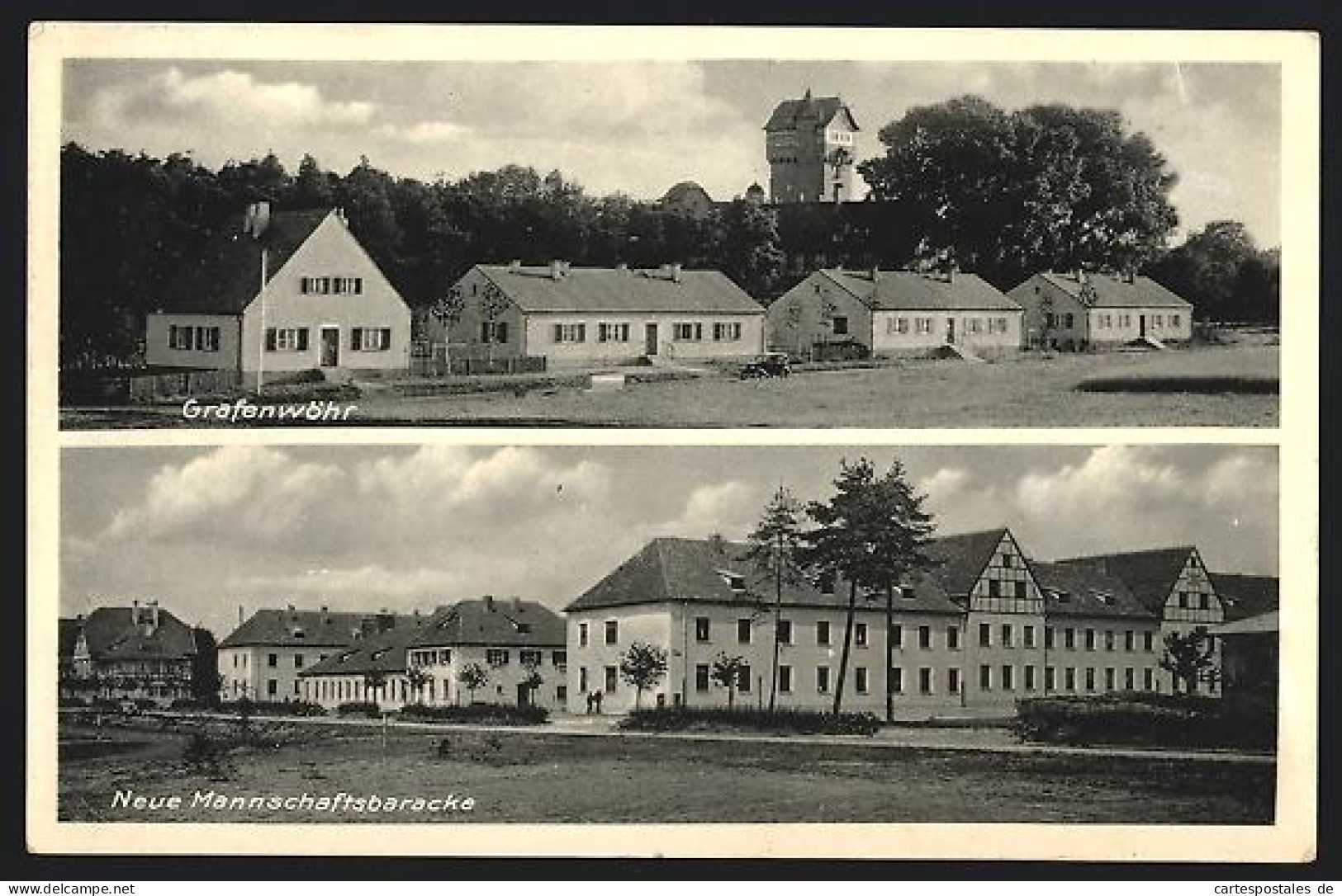 AK Grafenwöhr, Wohnhäuser, Wasserturm, Neue Mannschaftsbaracke