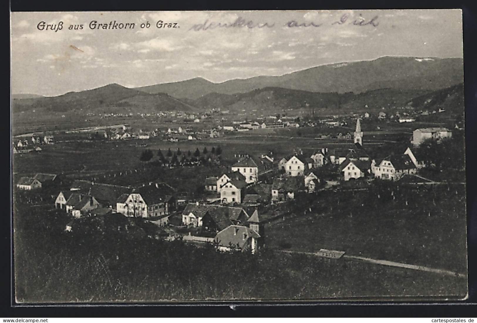 AK Gratkorn, Gesamtansicht mit Bergpanorama und Kirche