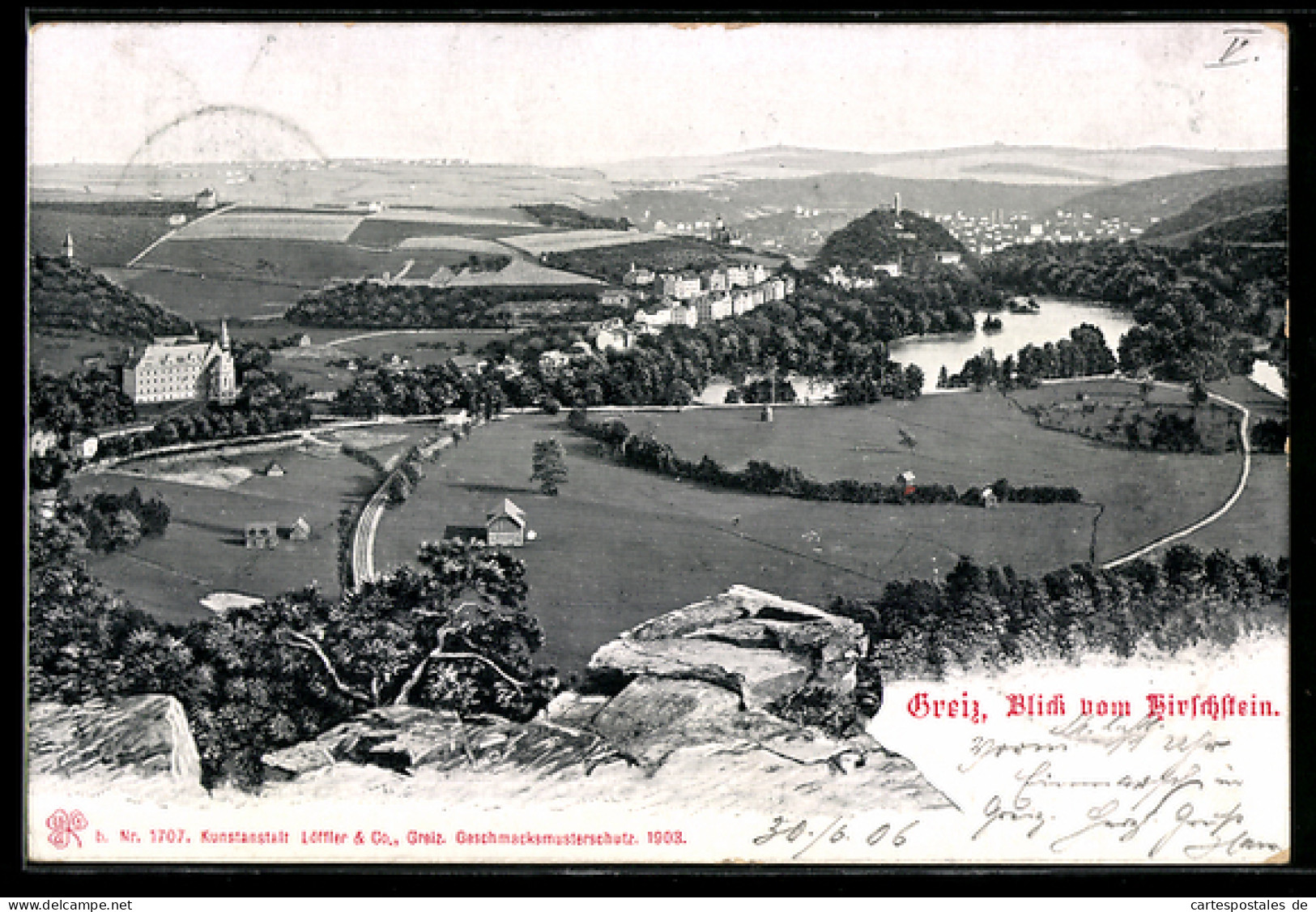AK Greiz, Blick vom Hirschstein auf den Ort