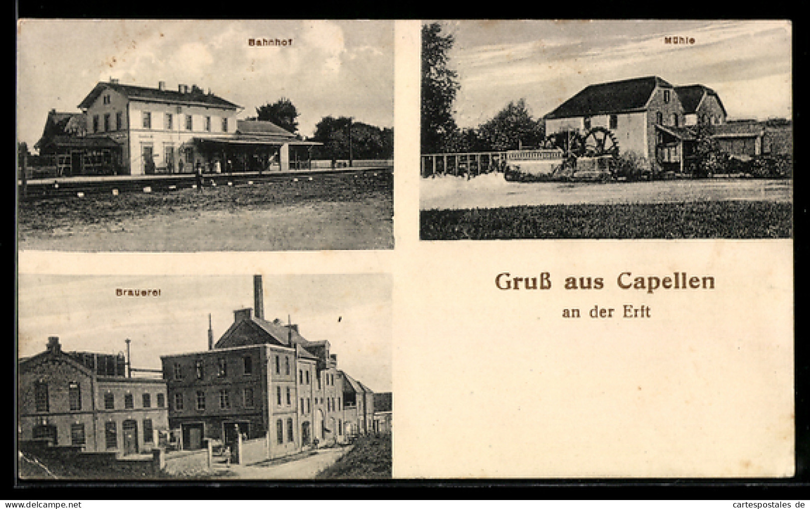 AK Grevenbroich-Capellen, Bahnhof, Mühle, Brauerei