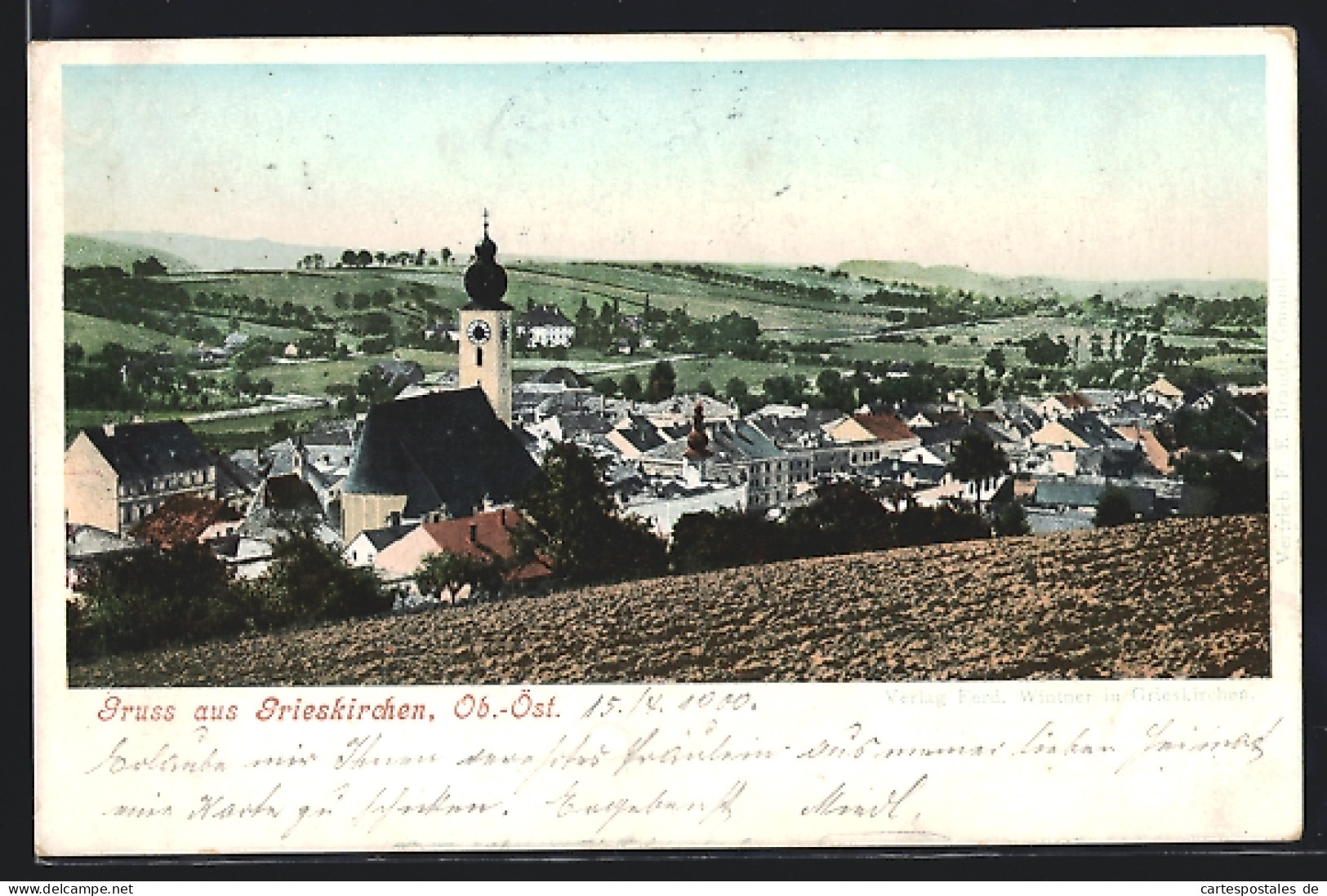 AK Grieskirchen, Ortspanorama vom Berg aus gesehen