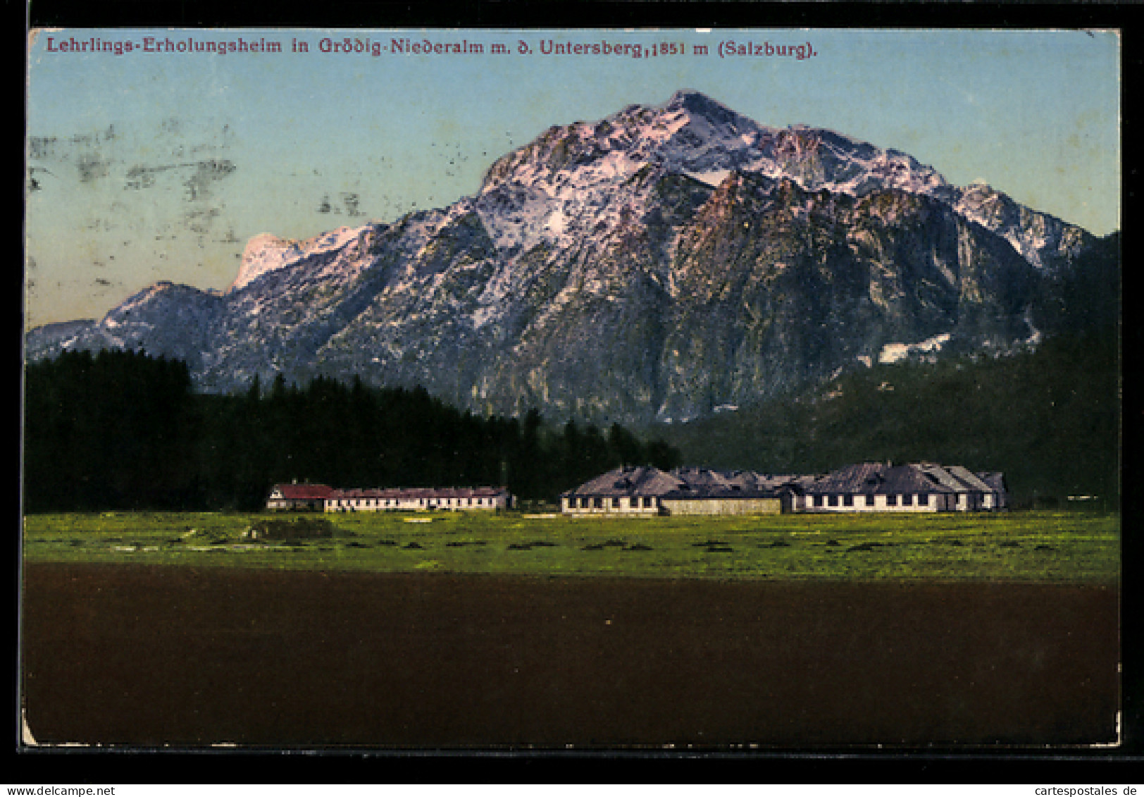 AK Grödig, Grödig-Niederalm, Lehrlings-Erholungsheim mit dem Untersberg