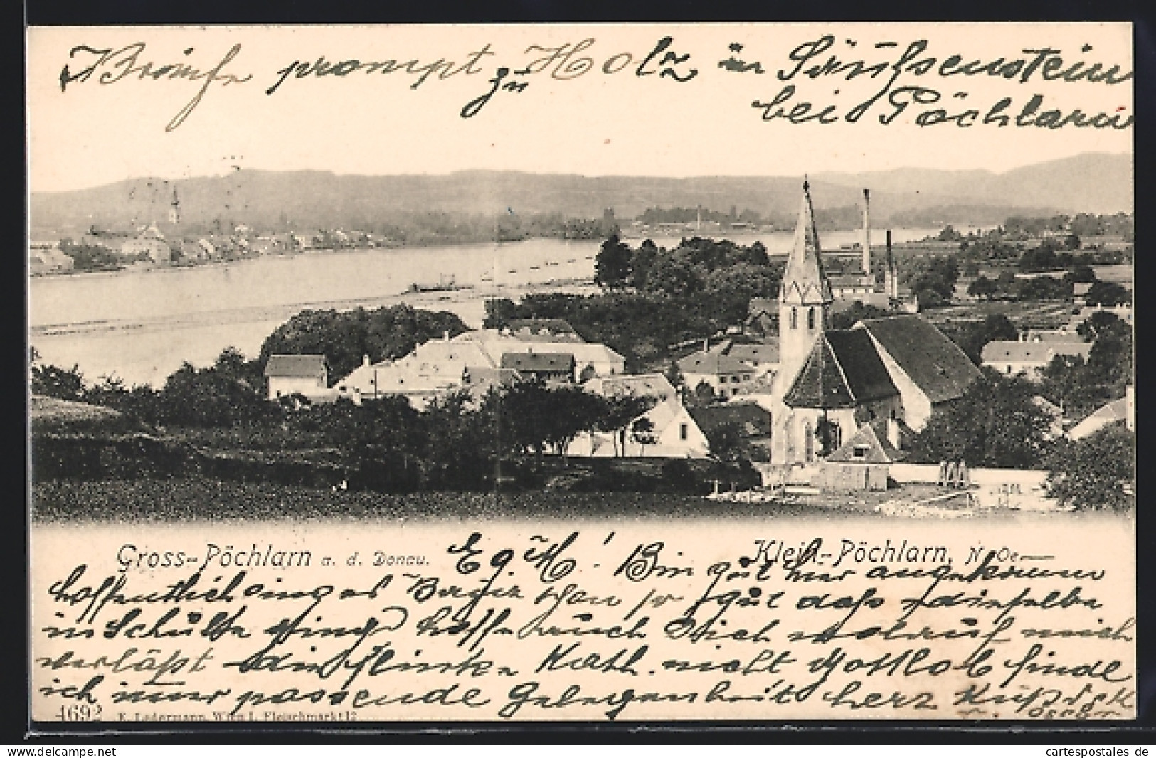 AK Gross-Pöchlarn a. d. Donau, Ortsansicht mit Klein-Pöchlarn