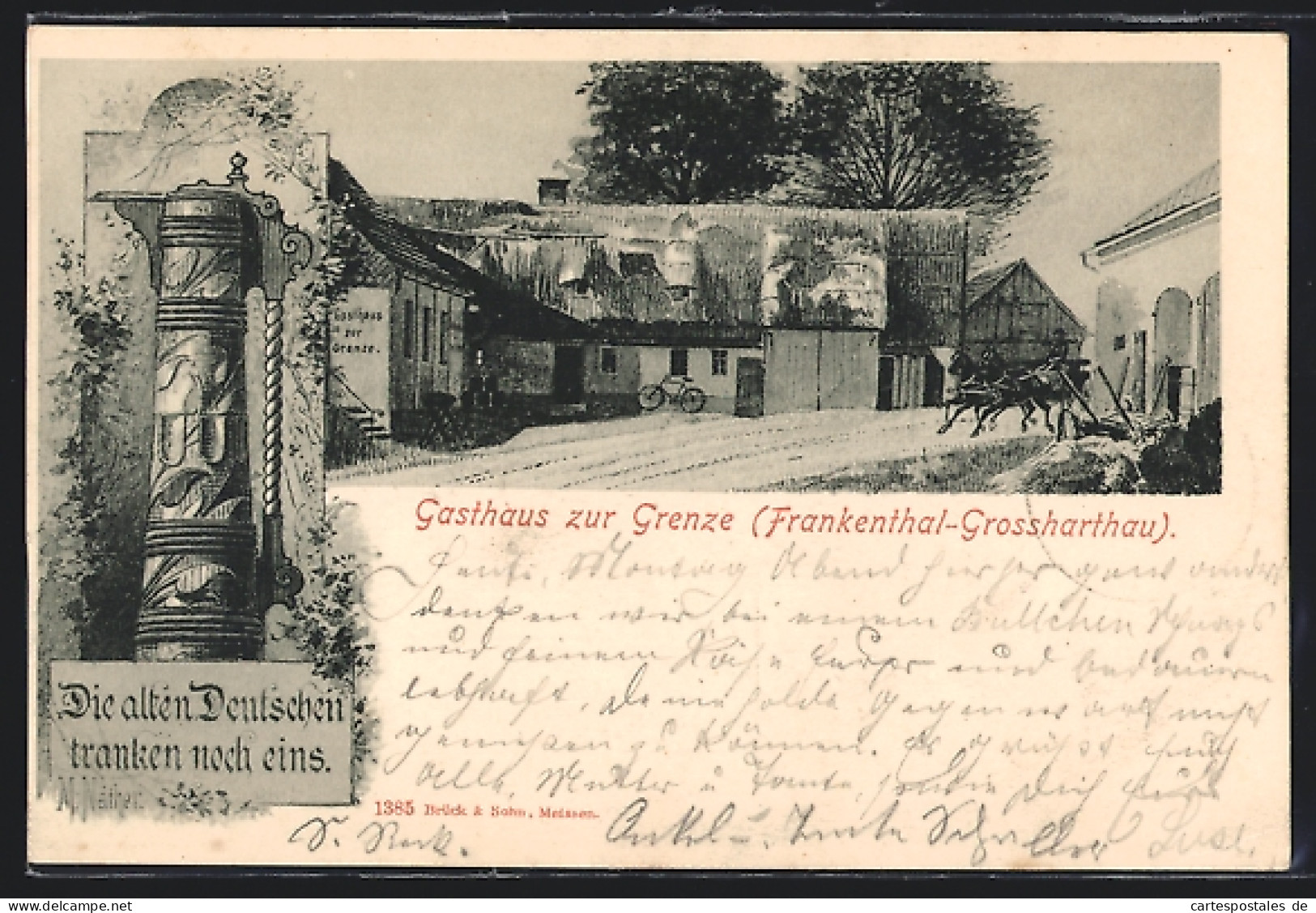 AK Grossharthau-Frankenthal, Gasthaus zur Grenze mit Strassenpartie