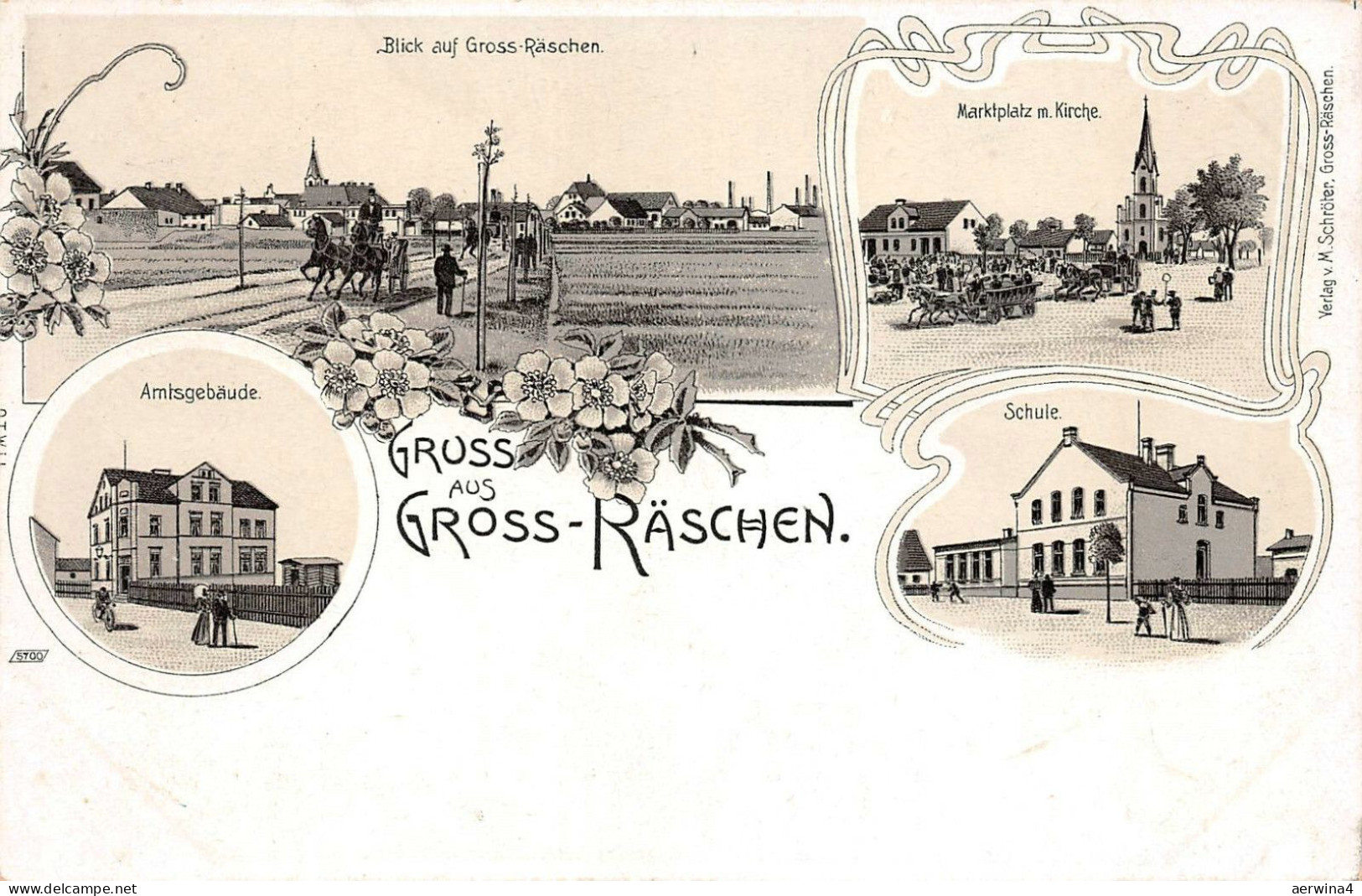 AK Großräschen Marktplatz Schule Litho Postkarte