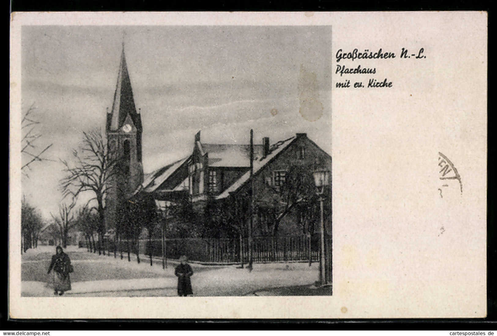 AK Grossräschen /N.-L., Pfarrhaus mit ev. Kirche