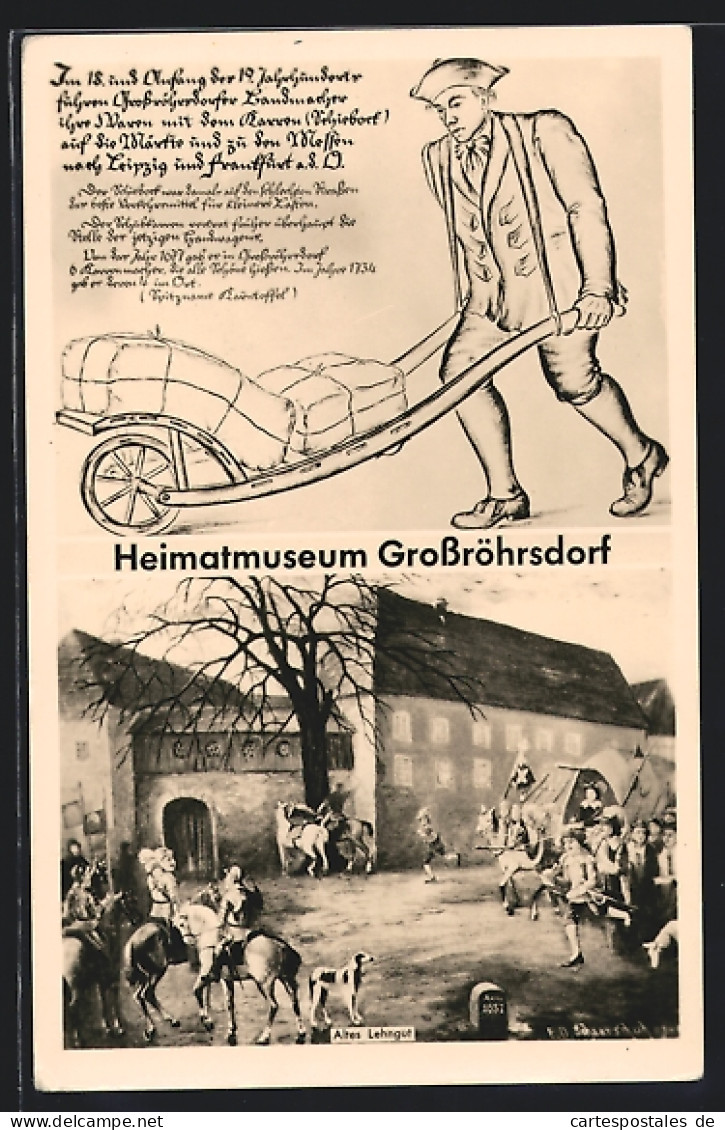 AK Grossröhrsdorf, Altes Lehngut, Bauer mit Schubkarre