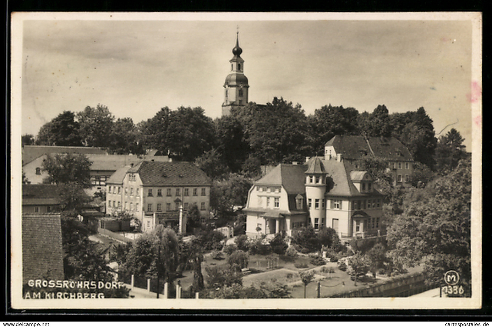AK Grossröhrsdorf, Am Kirschberg, Kirche und Wohnhäuser
