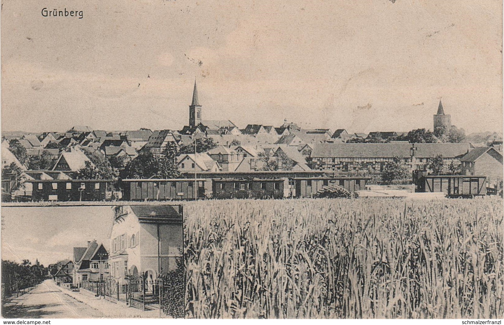 AK Grünberg Hessen Bahnhof Zug Eisenbahn Gasthof ? a Rabenau Homberg Ohm Mücke Reiskirchen Laubach Ulrichstein Gießen
