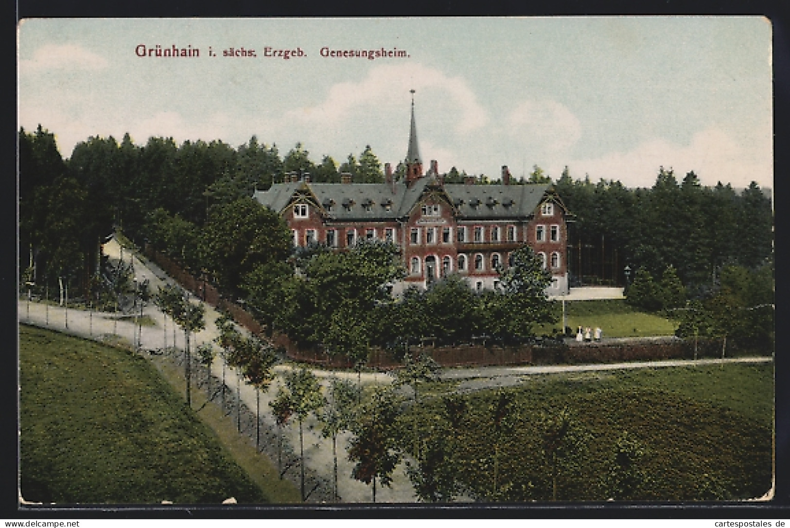 AK Grünhain /Erzgeb., Genesungsheim mit Strassen aus der Vogelschau
