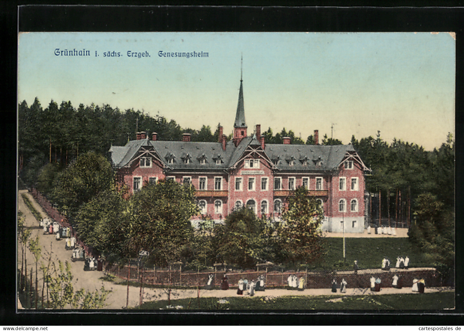 AK Grünhain in Sa., Gäste vor dem Genesungsheim