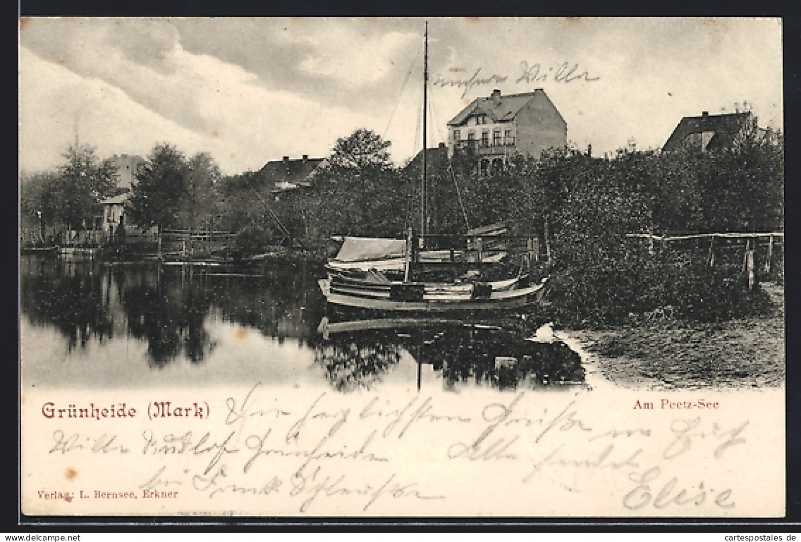 AK Grünheide /Mark, Partie am Peetz-See mit Segelboot