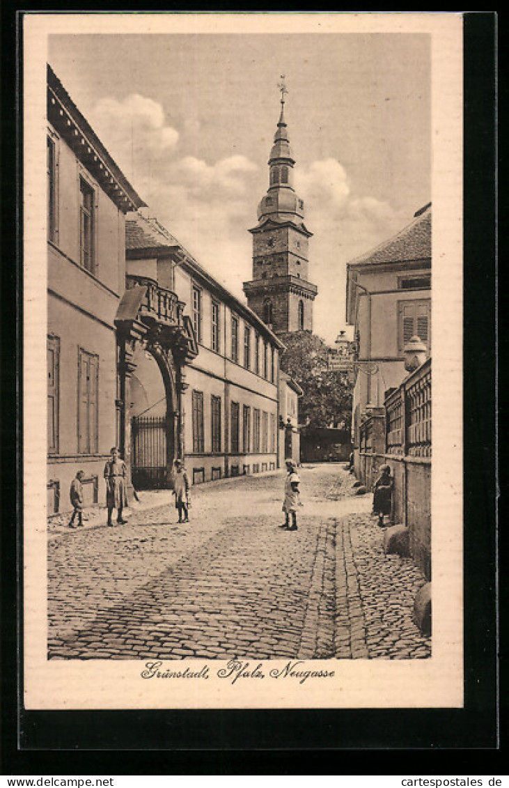 AK Grünstadt i. Pfalz, Neugasse mit Kirchturm
