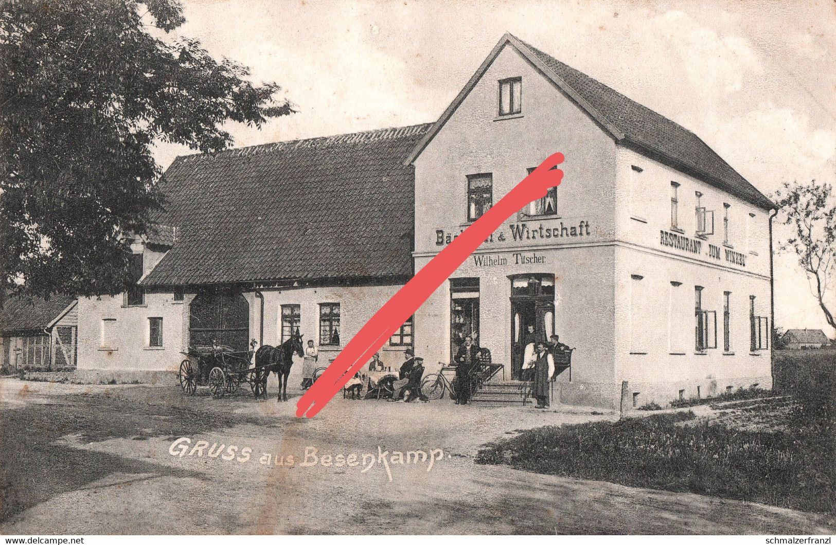 AK Gruß Besenkamp Bäckerei Wirtschaft Restaurant zum Winkel a Enger Belke Steinbeck Hiddenhausen Hüffen Bünde Spenge