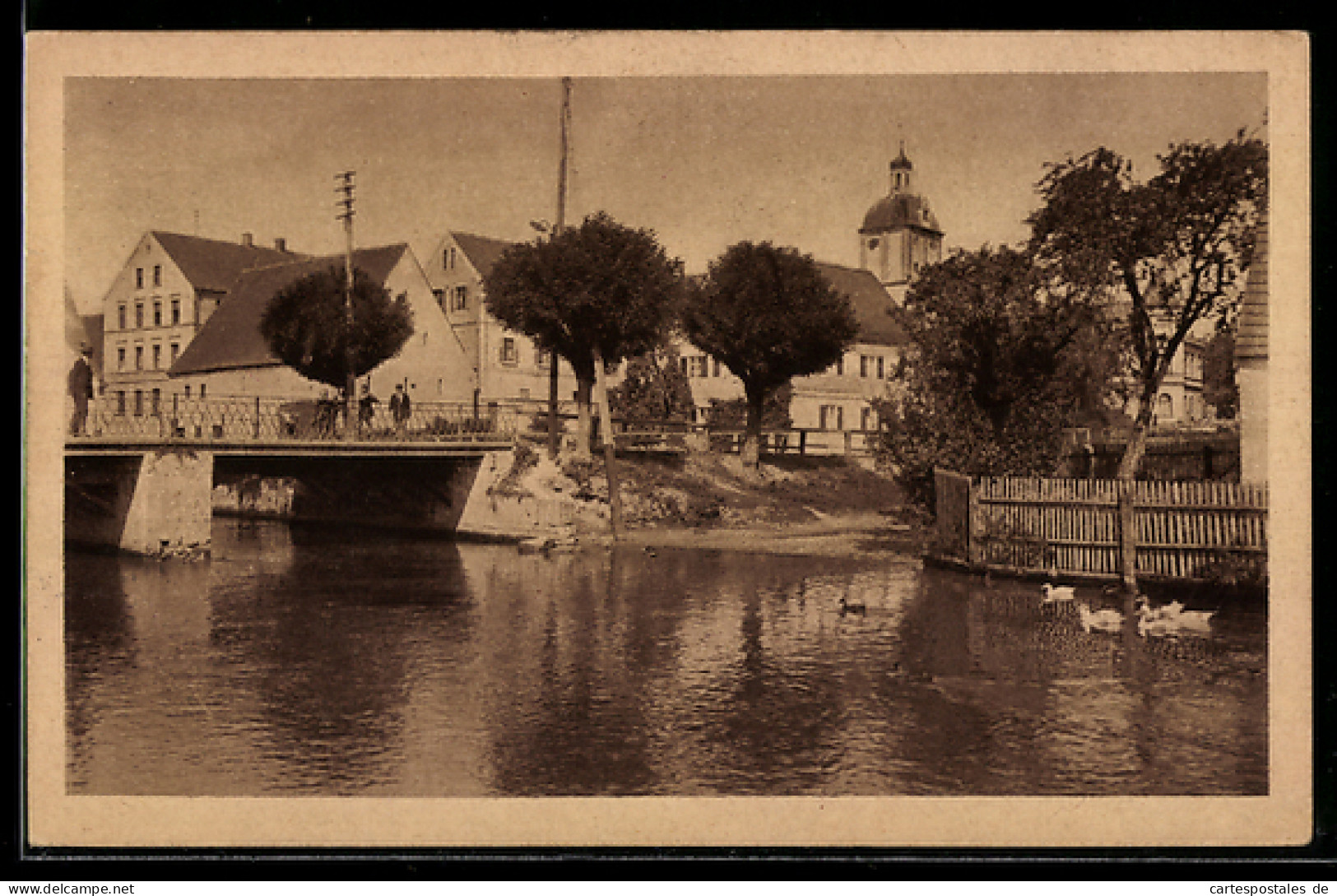 AK Gundelfingen, Brücke, Kirche, Flussufer
