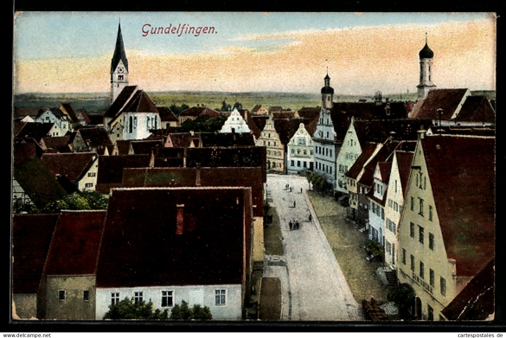 AK Gundelfingen, Stadtansicht mit Kirche und Hauptstrasse