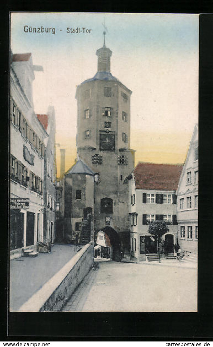 AK Günzburg, Stadt-Tor mit Weinhandlung