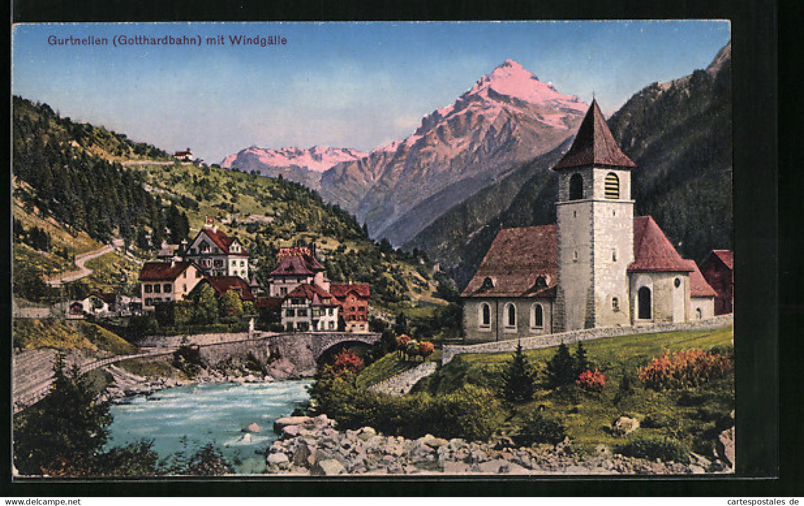 AK Gurtnellen, Ortsansicht mit Windgälle