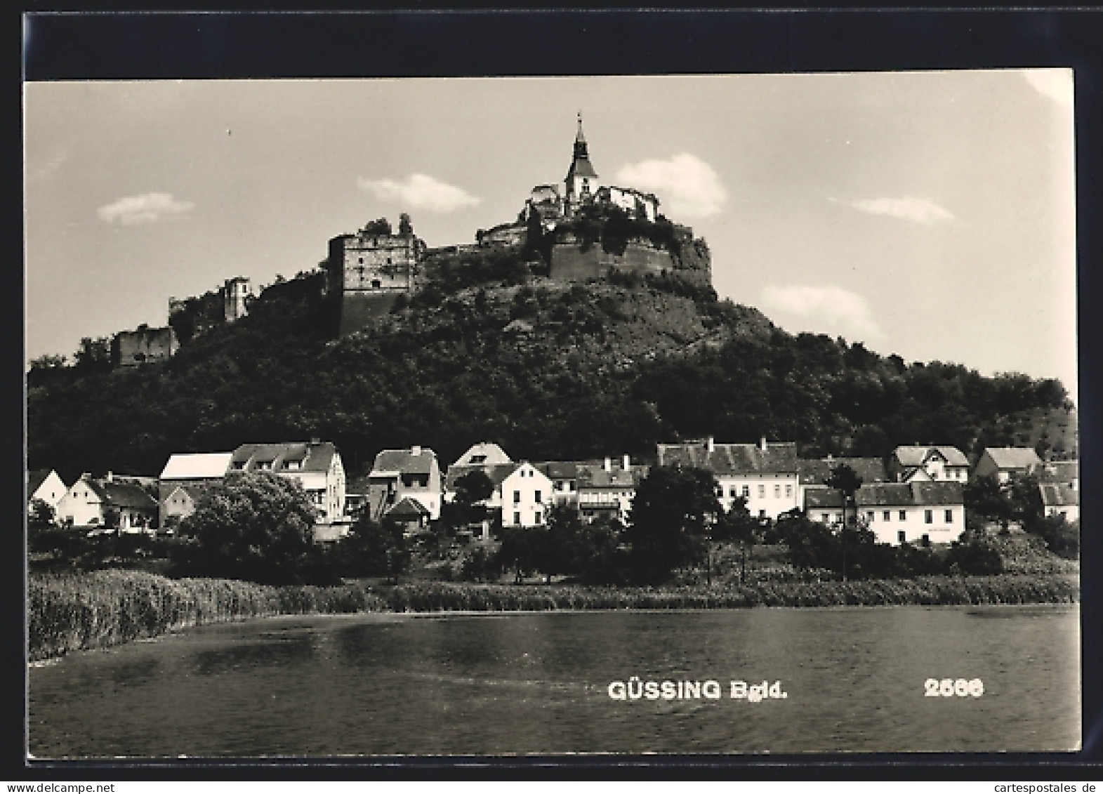AK Güssing /Bgld., Ortsansicht vom Wasser aus
