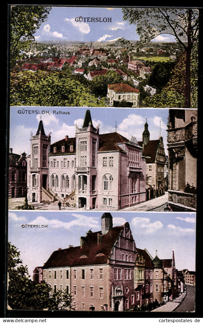 AK Gütersloh, Gesamtansicht, Rathaus, Strassenansicht