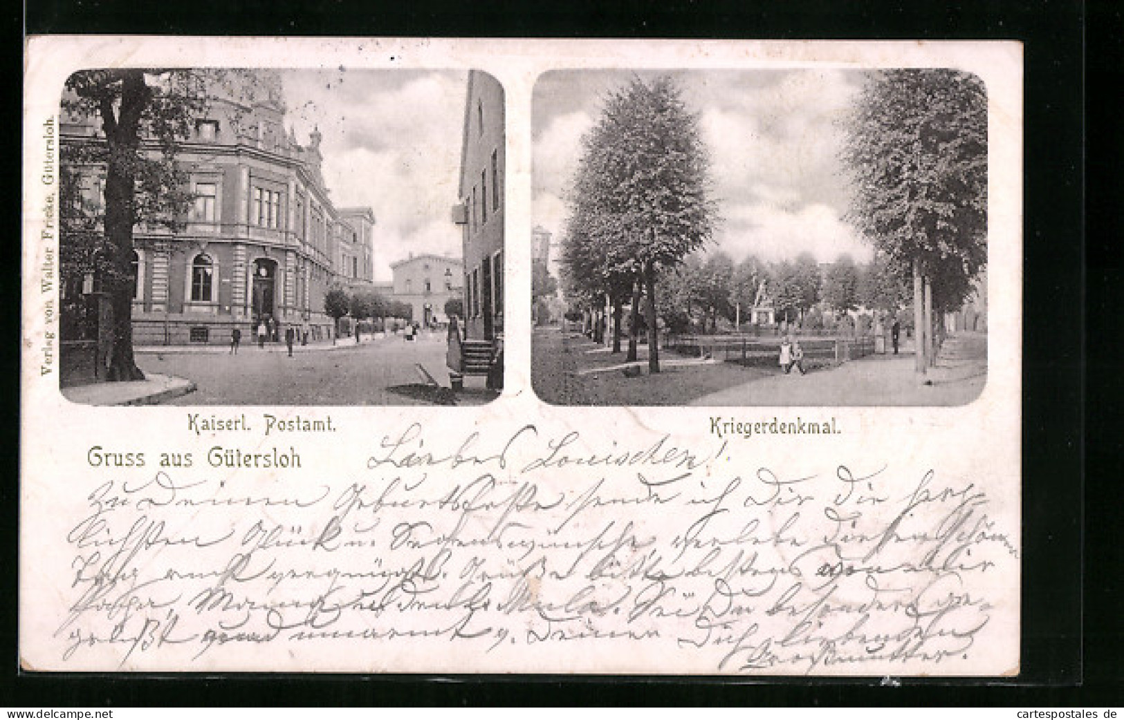 AK Gütersloh, Kaiserl. Postamt, Kriegerdenkmal
