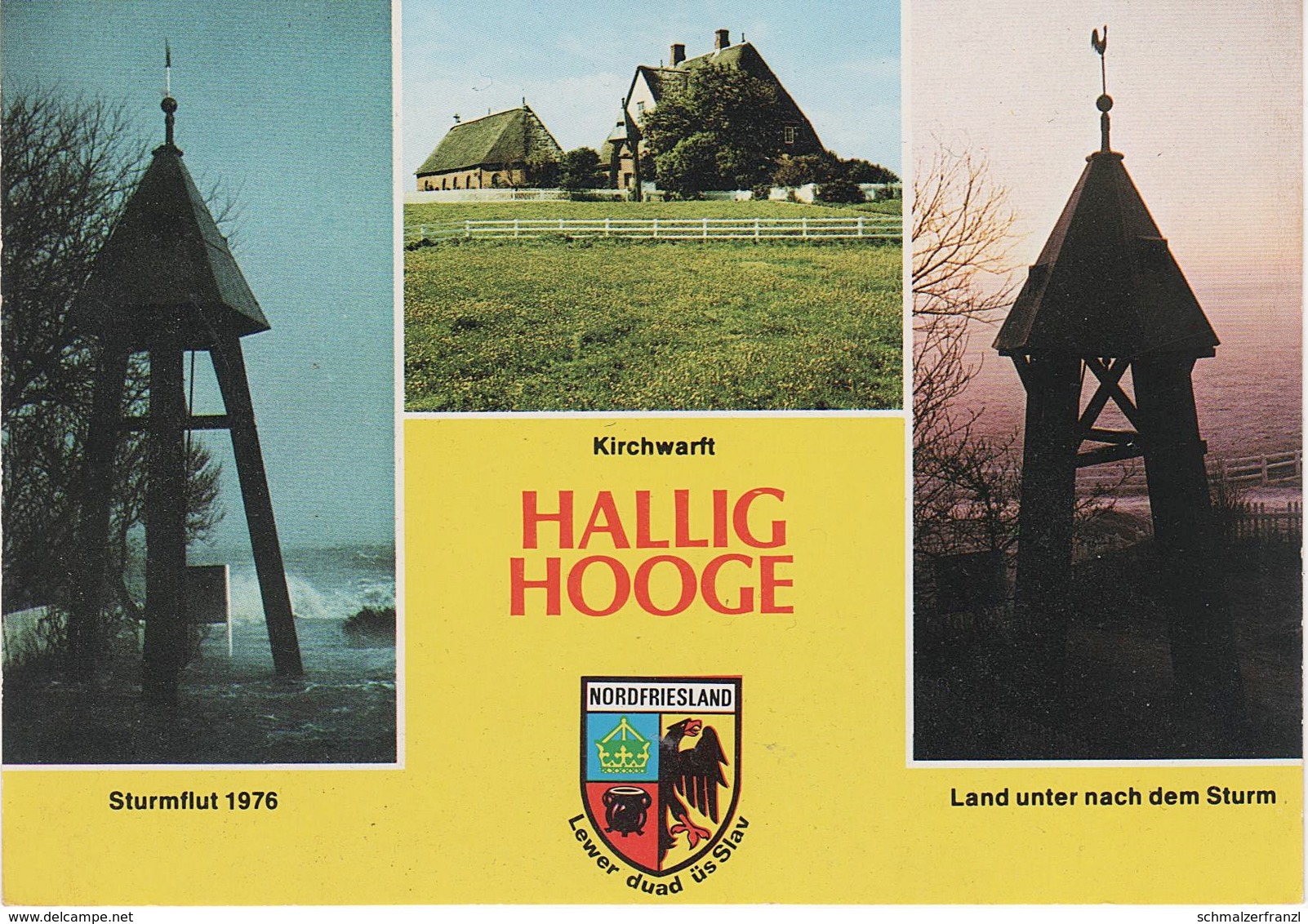 AK Hallig Hooge Kirchwarft Sturmflut 1976 Land unter nach dem Sturm Nordfriesland Wattenmeer Halligen a Pellworm Föhr