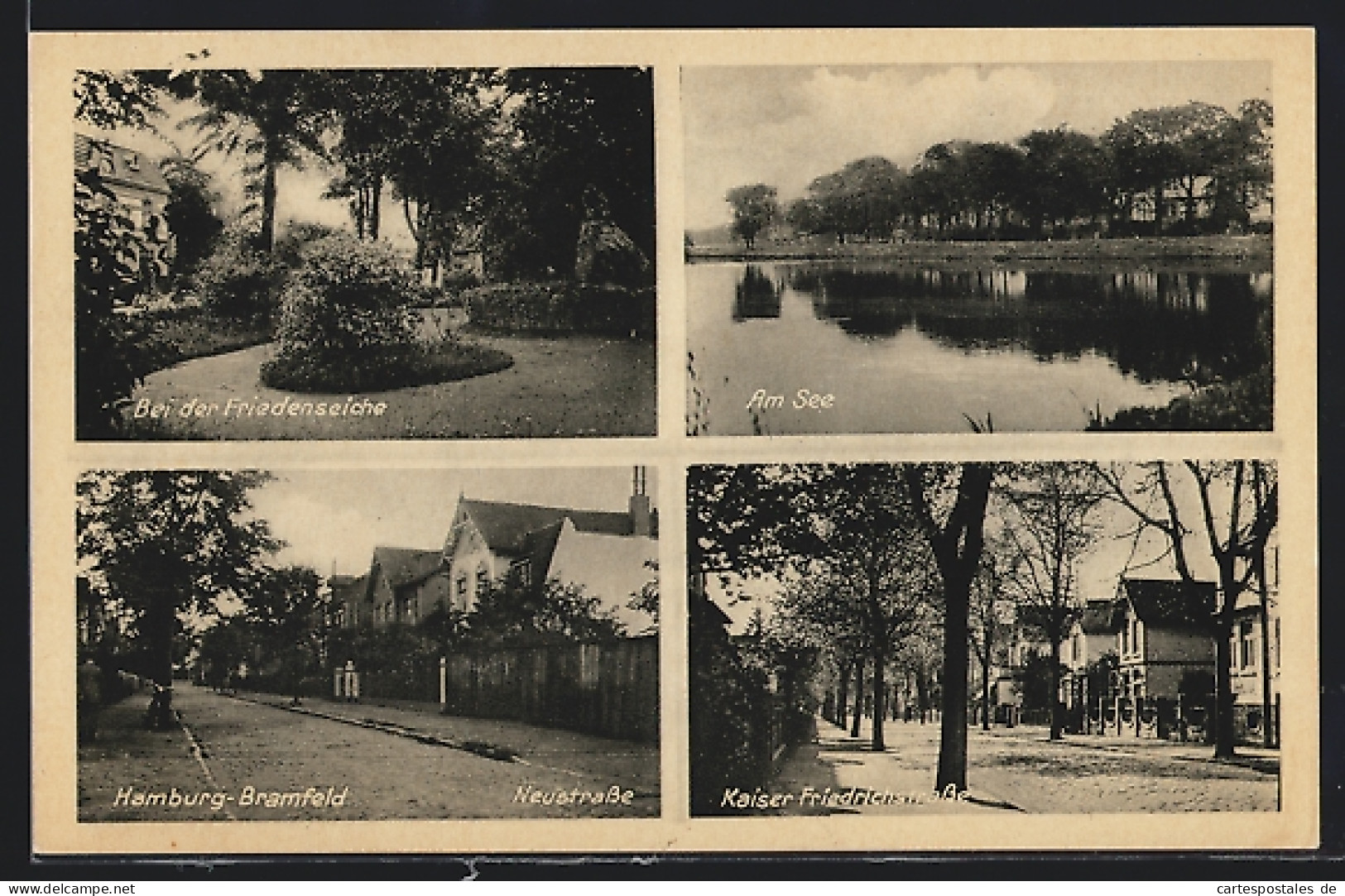 AK Hamburg-Bramfeld, Friedenseiche, Neustrasse, Kaiser Friedrichstrasse und See