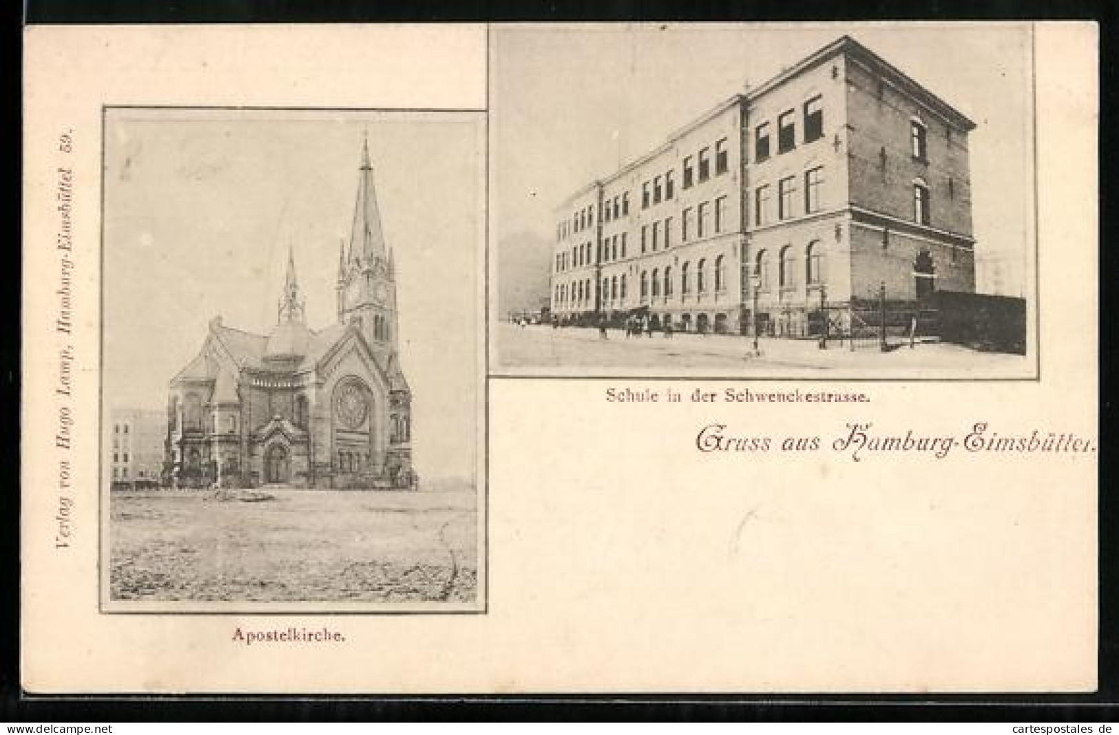 AK Hamburg-Eimsbüttel, Apostelkirche, Schule in der Schwenckenstrasse