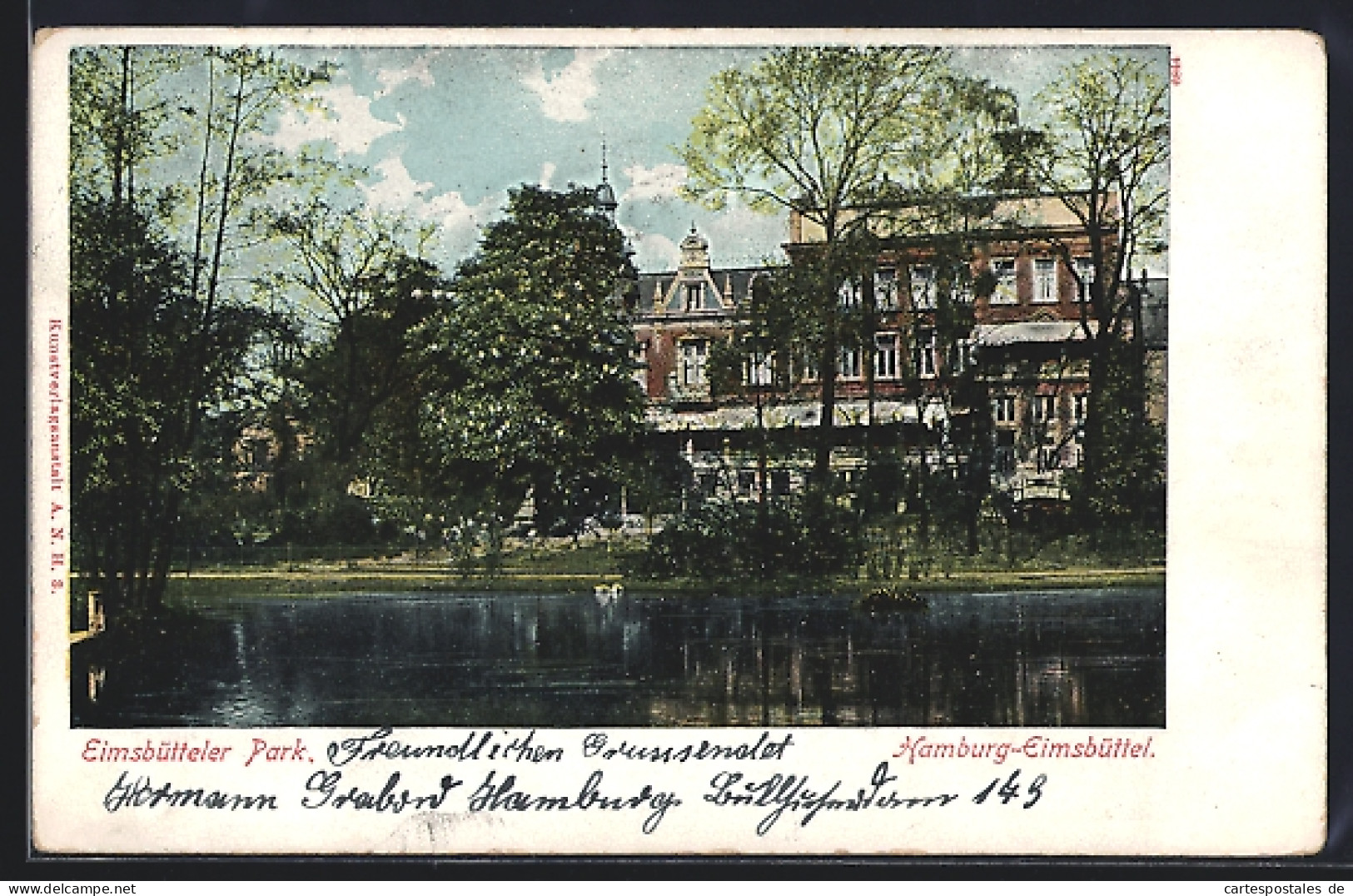 AK Hamburg-Eimsbüttel, Eimsbütteler Park mit Teich