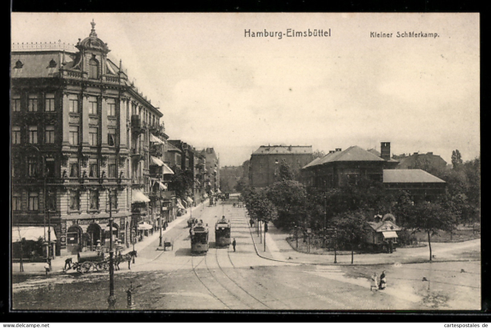 AK Hamburg-Eimsbüttel, Kleiner Schäferkamp mit Strassenbahn