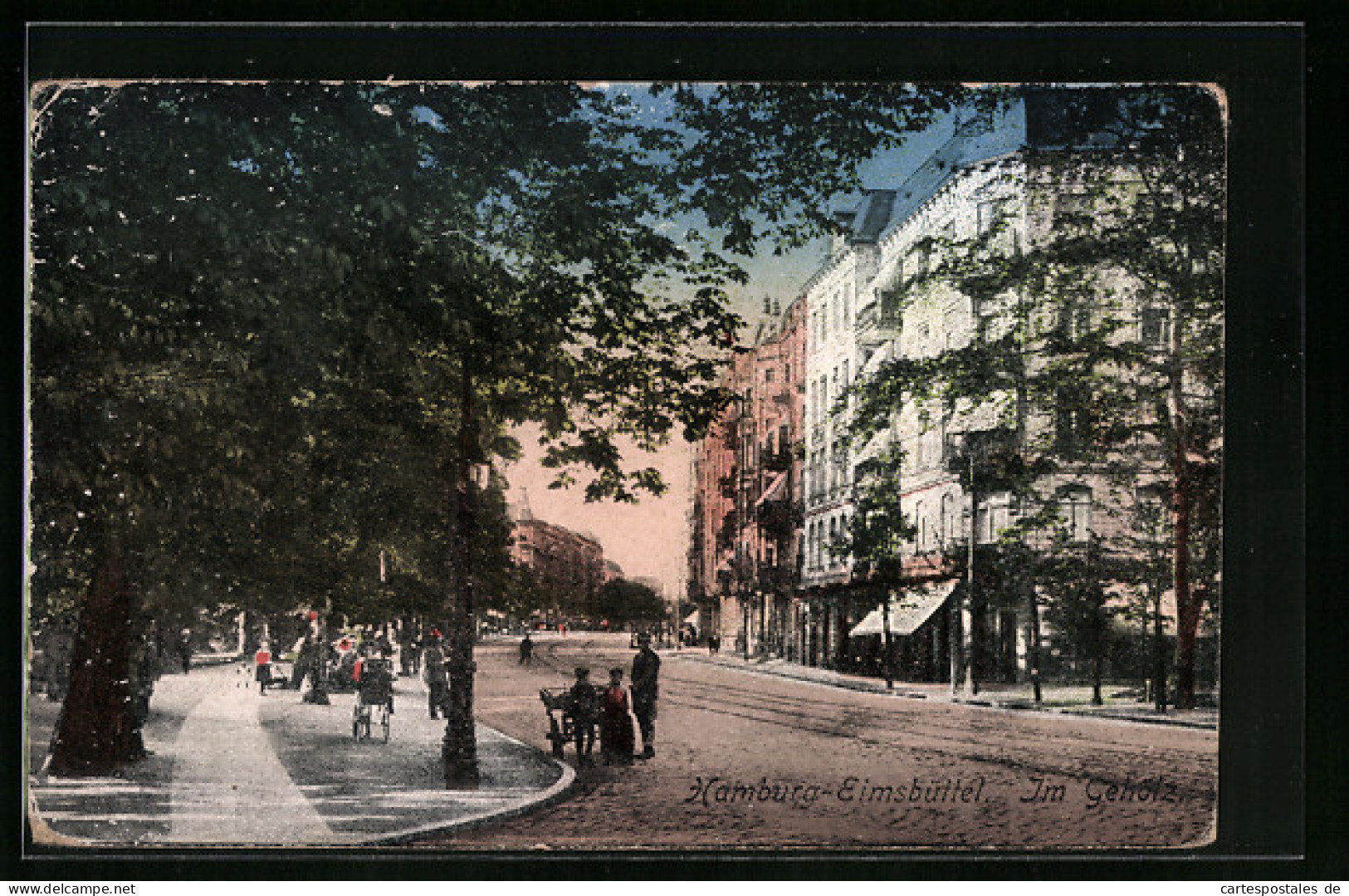 AK Hamburg-Eimsbüttel, Strasse im Gehölz