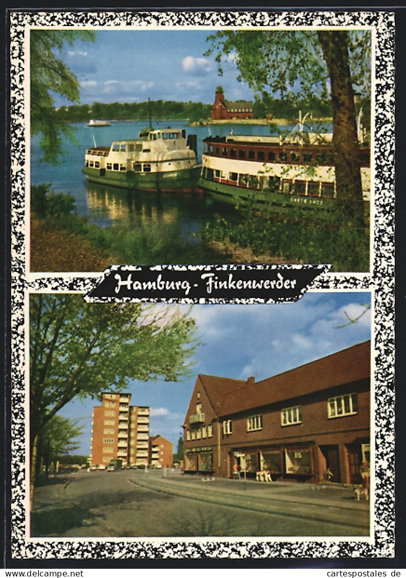 AK Hamburg-Finkenwerder, Strassenpartie und Ausflugsboote