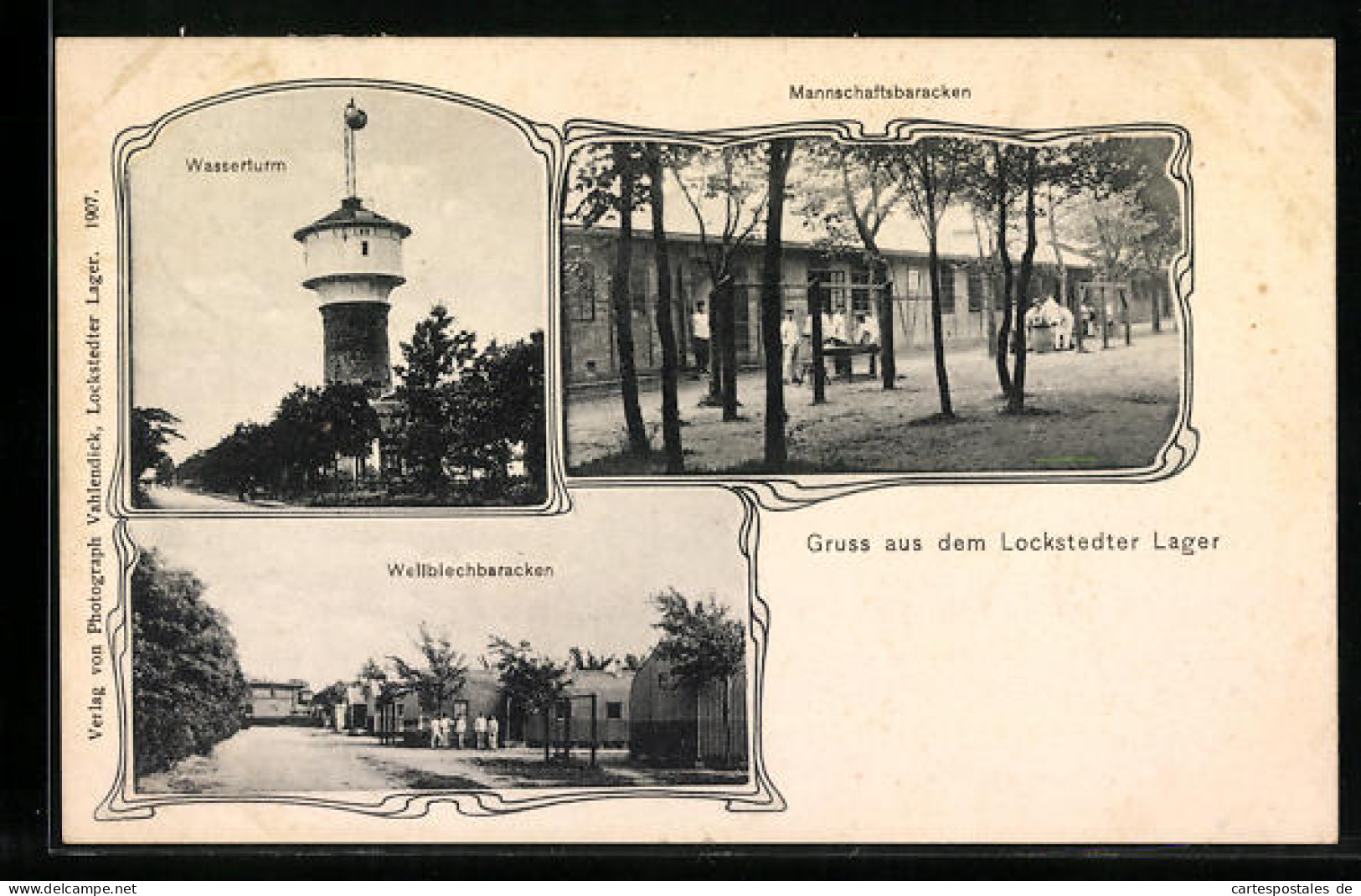 AK Hamburg-Lokstedt, Lockstedter Lager, Mannschaftsbaracken, Wasserturm und Wellblechbaracken