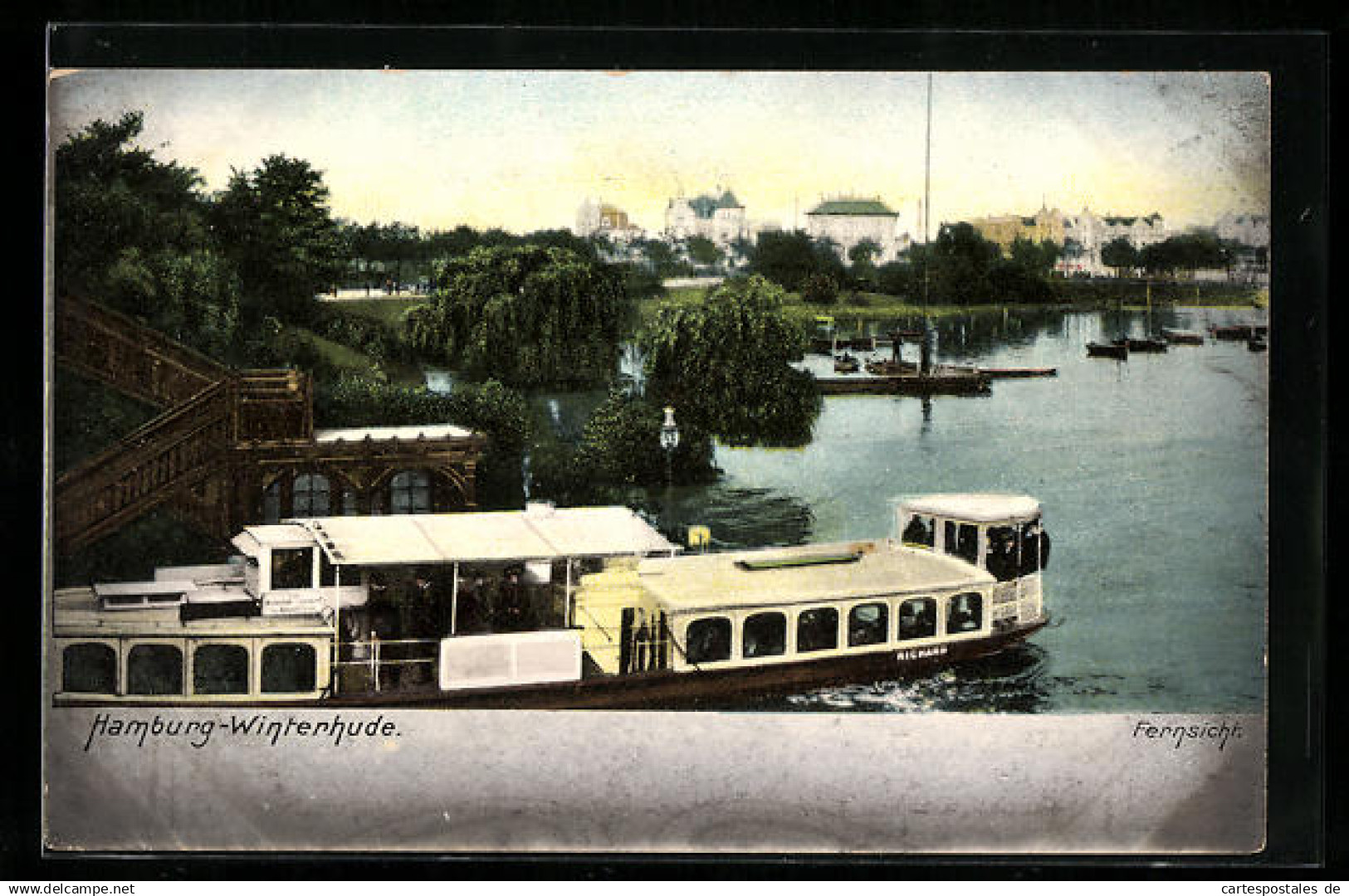 AK Hamburg-Winterhude, Fernsicht auf die Stadt, Dampfer Richard