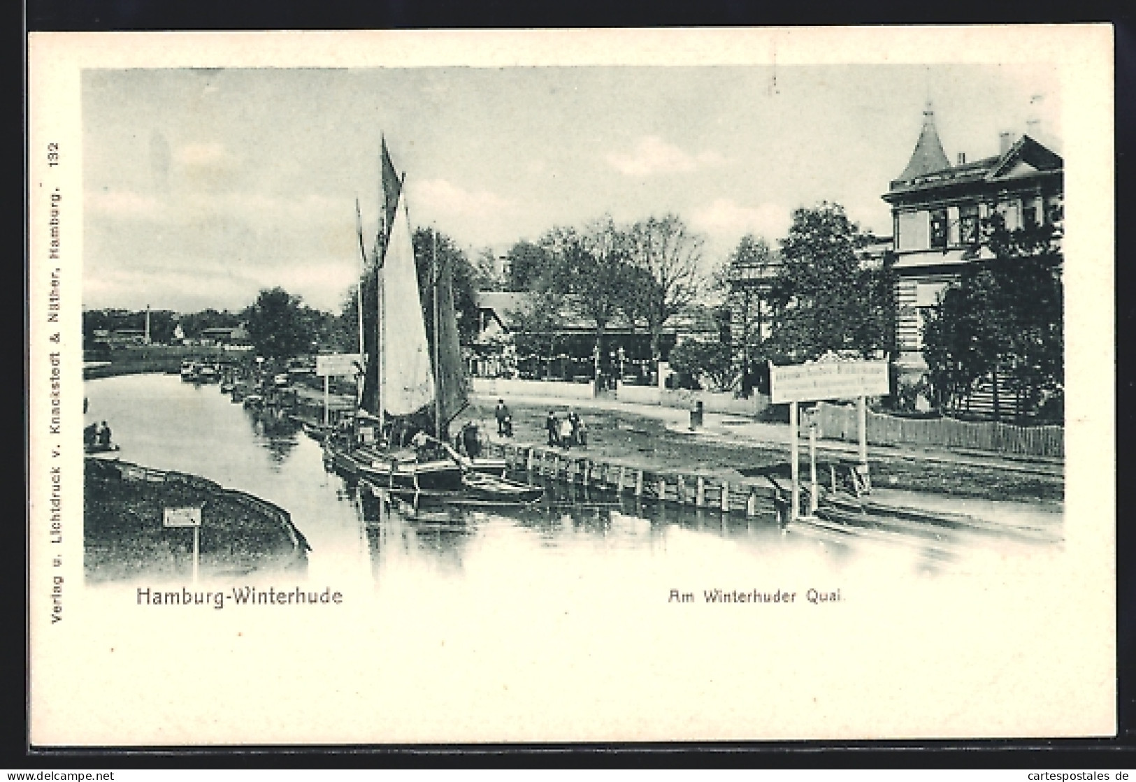 AK Hamburg-Winterhude, Segelboot am Winterhuder Quai