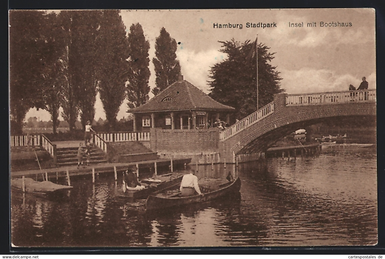 AK Hamburg-Winterhude, Stadtpark, Insel mit Bootshaus