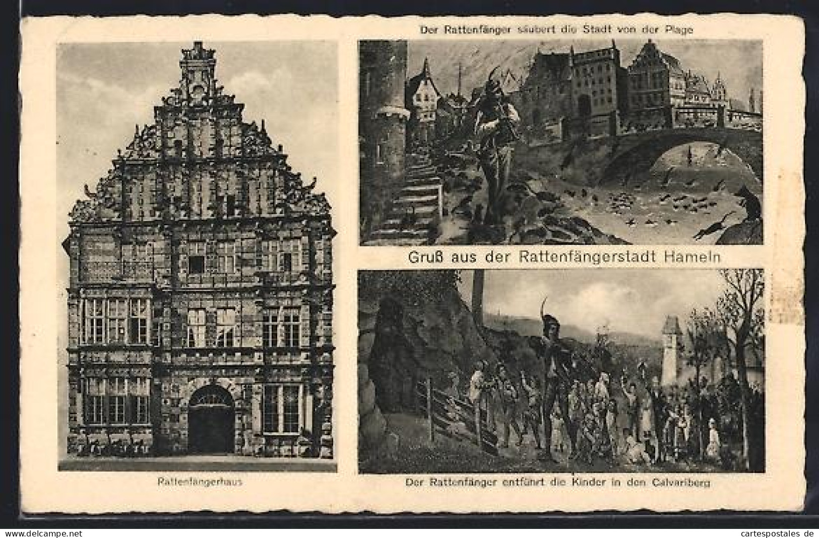 AK Hameln, Rattenfängerhaus, Szenen aus der Sage