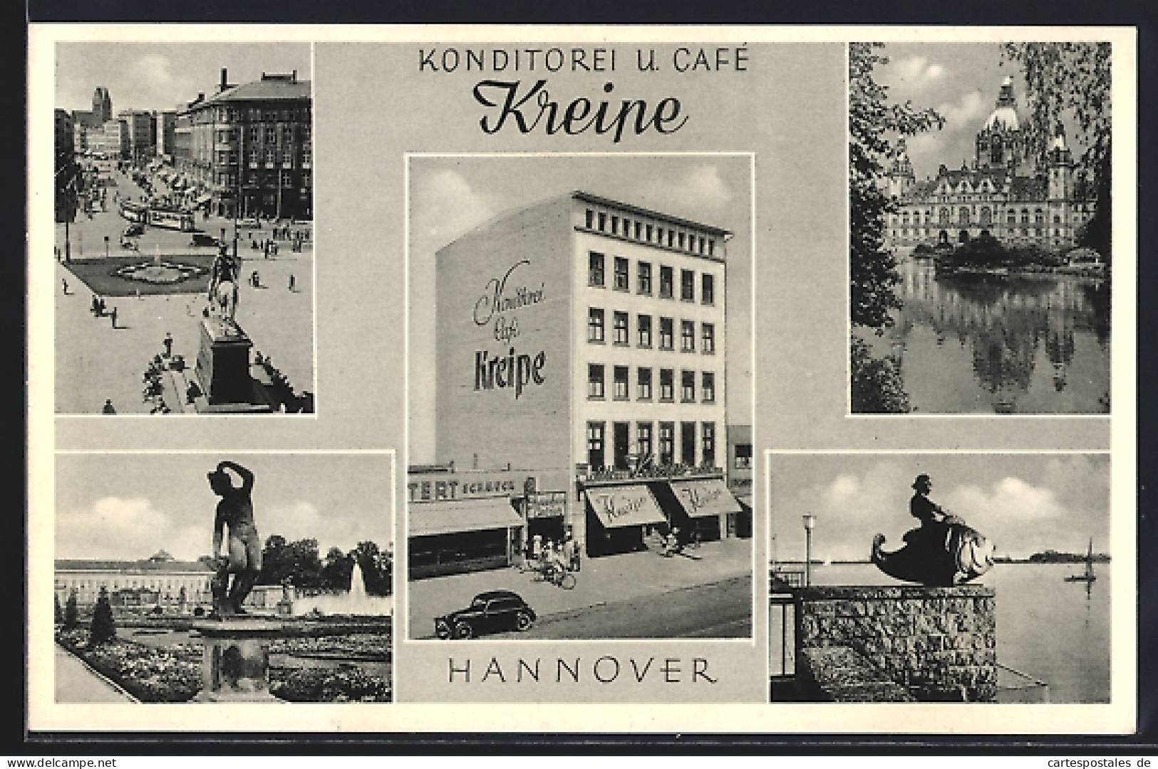 AK Hannover, Konditorei Café Kreipe, Szenen aus der Stadt