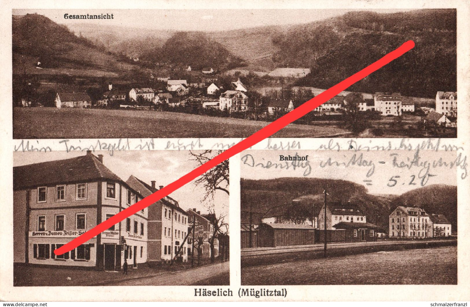 AK Häselich Mühlbach Müglitztal Friseur Bahnhof Müglitztalbahn a Maxen Weesenstein Schlottwitz Dohna Glashütte Pirna